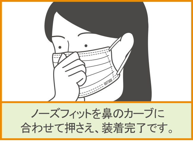 ノーズフィットを鼻のカーブに合わせて押さえ、装着完了です。